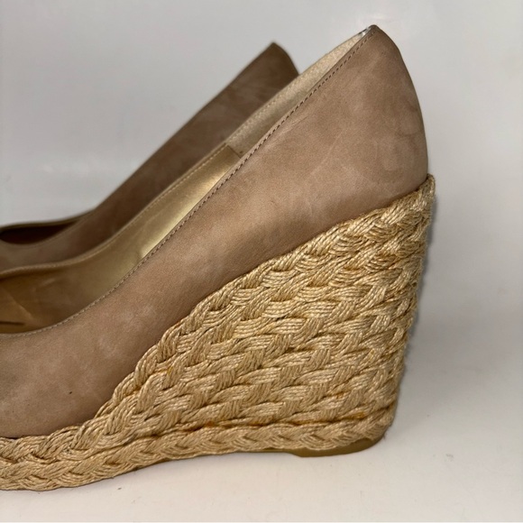 Stuart Weitzman Tan Suede Wedge Platform Peep Toe Espadrille Pumps Size 9.5 M - Picture 6 of 11
